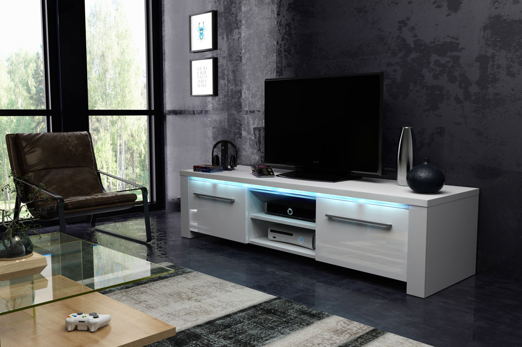 Torino White TV Table with LED Light, TV Table unit, Dafi Furniture, DafiFurniture