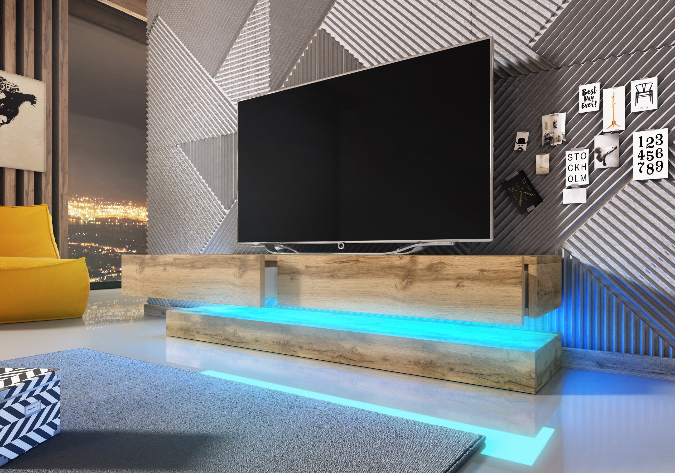 LED Hanging Shelves Black, TV Table unit, DafiFurniture, DafiFurniture