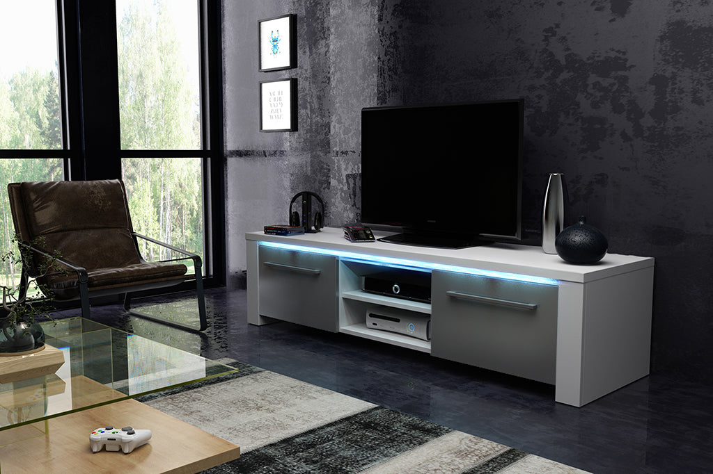 Torino White TV Table with LED Light, TV Table unit, Dafi Furniture, DafiFurniture